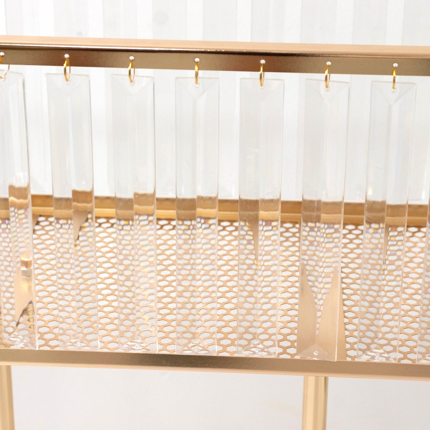 Gold Crystal Pendant Flower Stand, Metal Centerpiece Vase – 32" Tall Rectangular Display Rack