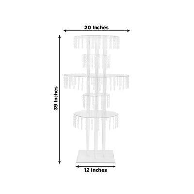 5-Tier Clear Acrylic Chandelier Flower Stand with Hanging Crystals – 39" Tall Table Centerpiece Display Tower