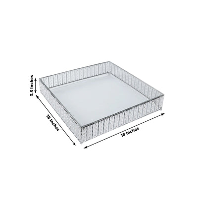 18" Square Silver Cake Stand with Hanging Crystal Beads and Glass Top – Metal Dessert Display Tray
