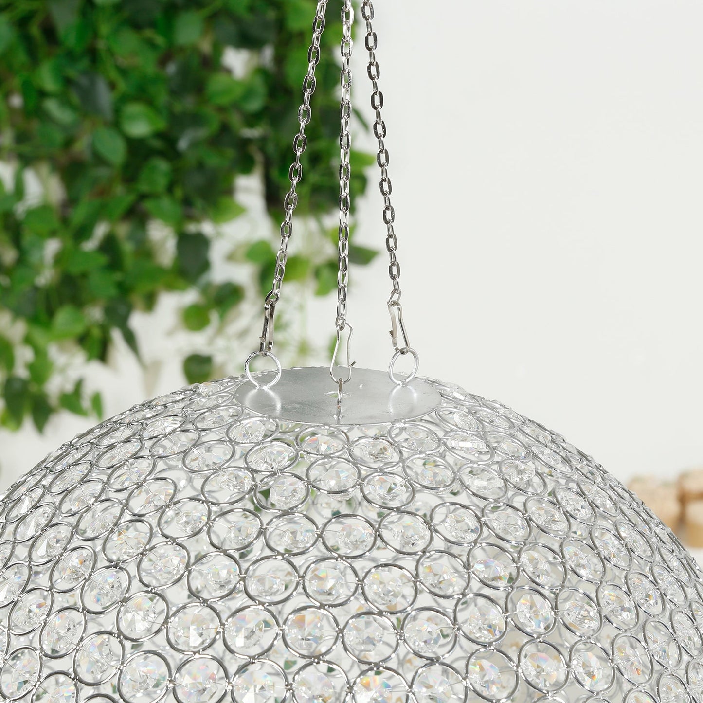 16" Crystal Globe Chandelier – Hanging Beaded Ball Pendant Light with Silver Metal Hook & Chain for Decorative Home Lighting