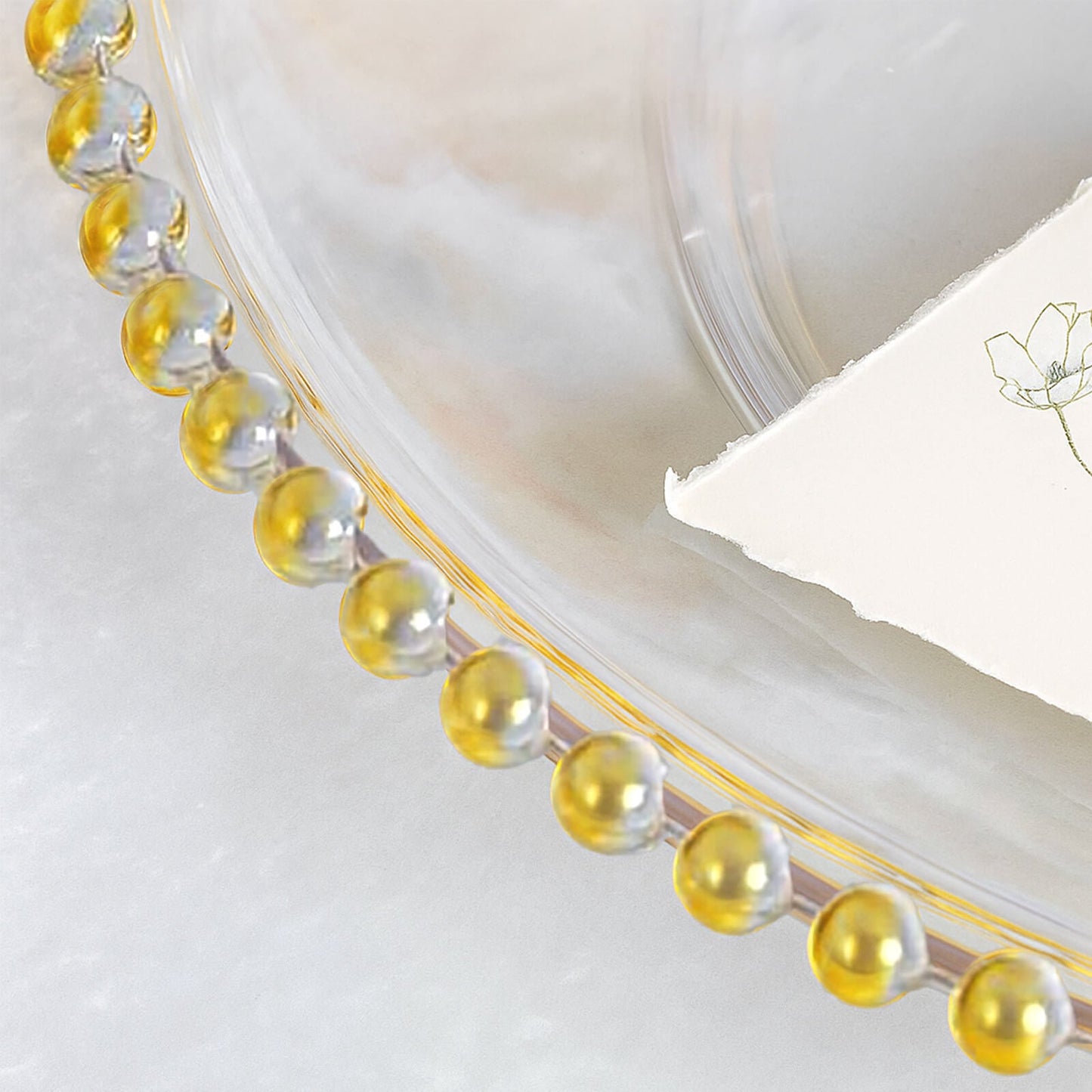 6-Pack Acrylic Round Charger Plates 13" in Clear with Gold Beaded Rim, Decorative Dinner Party Serving Plates