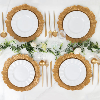 10 Pack Economy Reef Plastic Charger Plates – 13" Gold Dinner Plate Chargers for Weddings, Parties & Catering