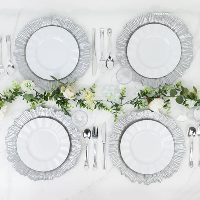 10 Pack Economy Reef Plastic Charger Plates – 13" Silver Dinner Plate Chargers for Weddings, Parties & Catering