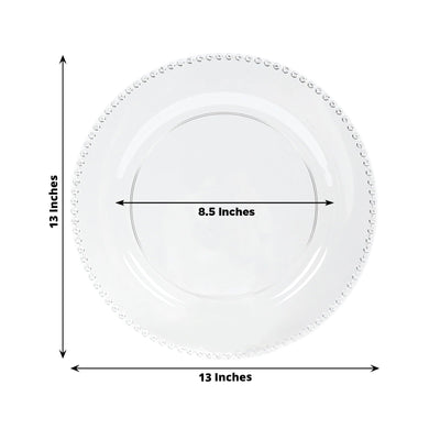 10-Pack Economy Round Plastic Charger Plates 13" in Clear/Silver Glitter with Beaded Rim, Stylish Dinner Party Serving Plates