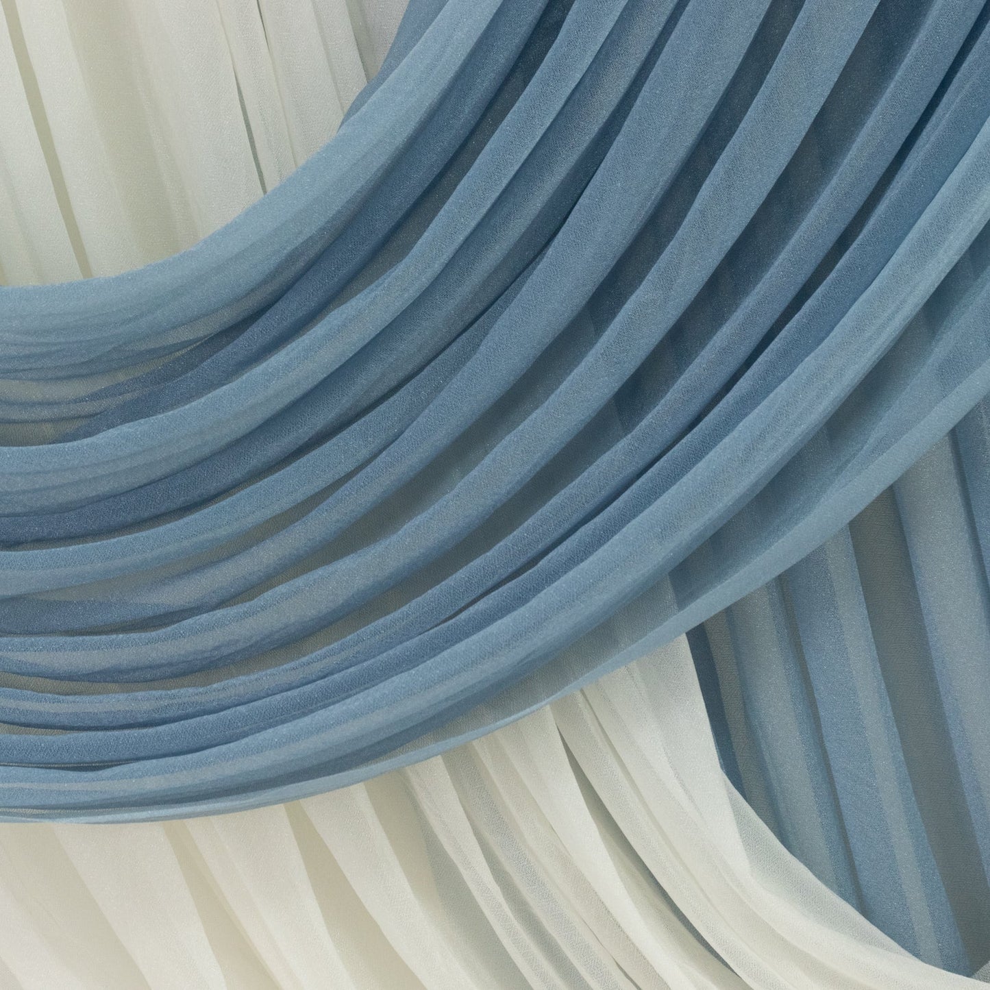 4ft x 4ft Sheer Chiffon Backdrop Valance Drapes – Dusty Blue Curved Swag Topper Panel