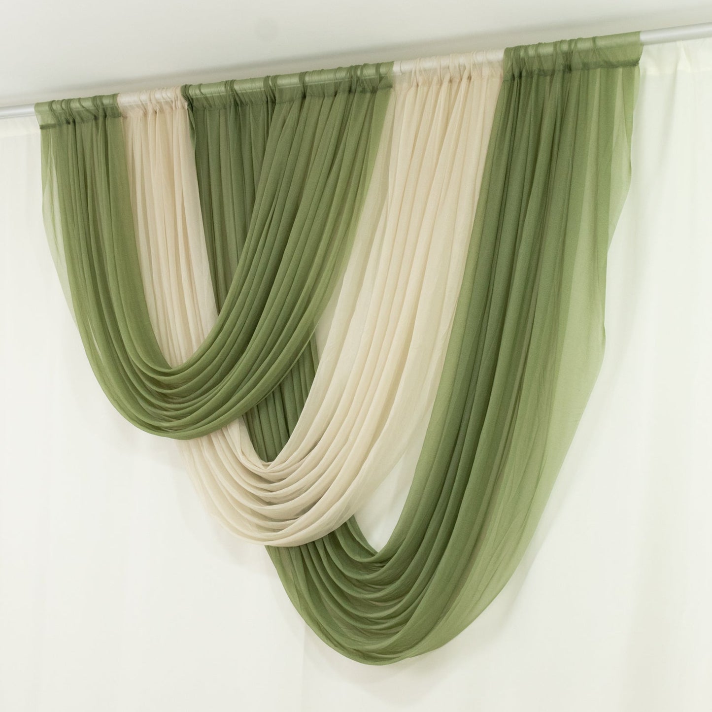 Beige Sheer Chiffon Valance Curtain 4ft x 5ft – Wedding Arch Drape with Rod Pocket, Voile Backdrop Panel