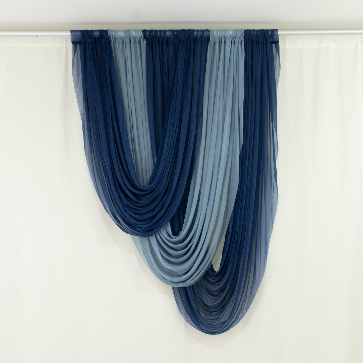 Navy Blue Sheer Chiffon Valance Curtain 4ft x 5ft – Wedding Arch Drape with Rod Pocket, Voile Backdrop Panel
