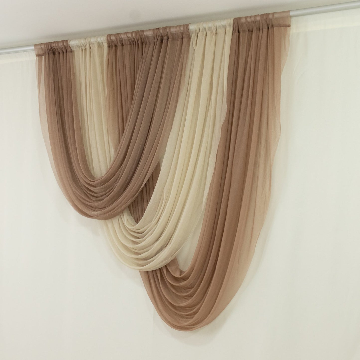 Taupe Sheer Chiffon Valance Curtain 4ft x 5ft – Wedding Arch Drape with Rod Pocket, Voile Backdrop Panel