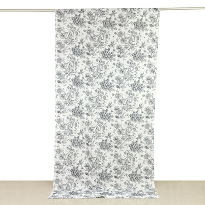 French Toile Polyester Backdrop Curtain – Black Floral 5ft x 10ft Rod Pocket Drape Panel