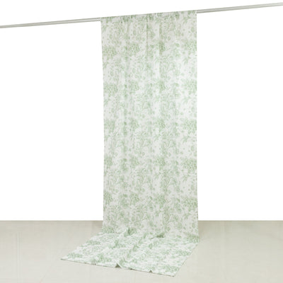 French Toile Polyester Backdrop Curtain – Dusty Sage Green Floral 5ft x 12ft Rod Pocket Drape Panel