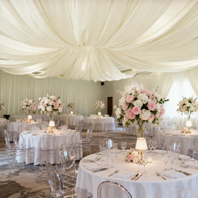 Ivory Spandex Ceiling Drape Panel, 5ft x 32ft — Wrinkle-Free 4-Way Stretch Fabric, Extra-Long Curtain for Event Ceiling or Backdrop Décor