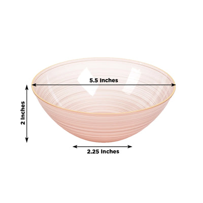 20-Pack 16oz Plastic Bowls – Transparent Dusty Rose with Gold Rim, Elegant Crystal-Like Swirl Disposable Bowls