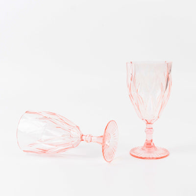 12 Pack Vintage Diamond Cut Plastic Goblets – Blush 11oz Reusable Wine & Beverage Glasses