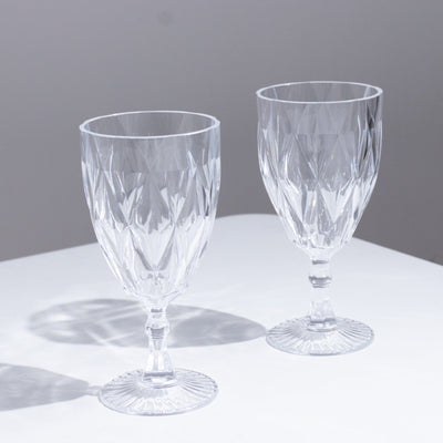 12 Pack Vintage Diamond Cut Plastic Goblets – Clear 11oz Reusable Wine & Beverage Glasses