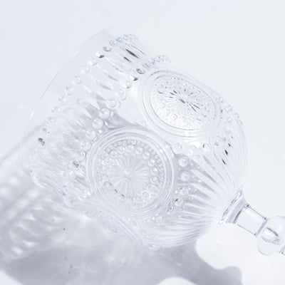 12 Pack Vintage Plastic Wine Goblets – 15oz Reusable Shatterproof Clear Embossed Floral Pattern Drinkware, Decorative Cups