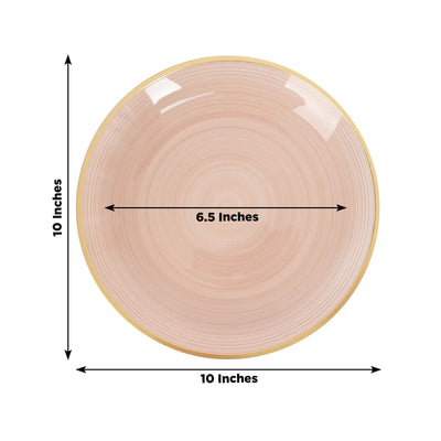 20-Pack 10" Plastic Dinner Plates, Round Transparent Dusty Rose Swirl with Gold Rim – Crystal-Like Elegant Party Plates