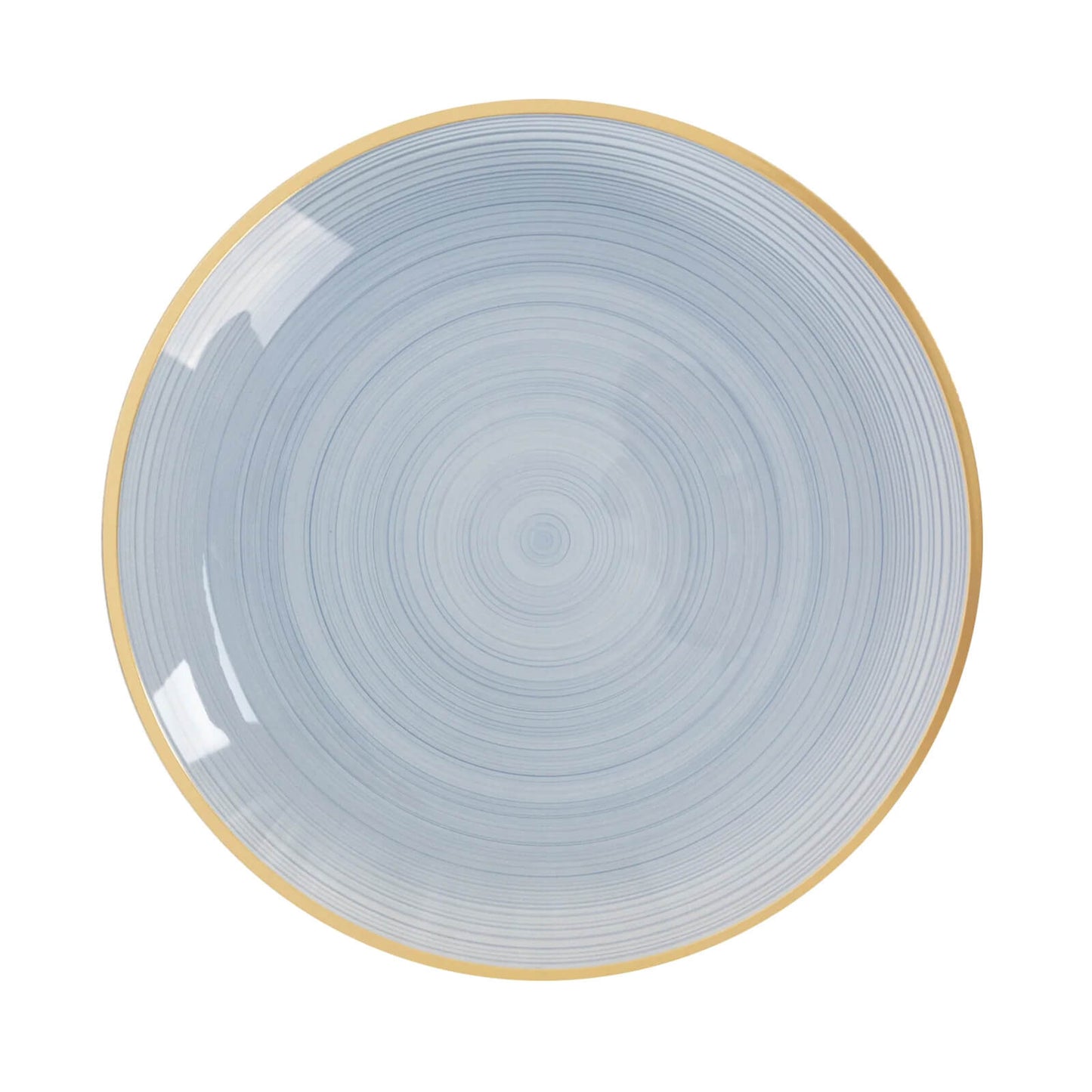 20-Pack 10" Plastic Dinner Plates, Round Transparent Dusty Blue Swirl with Gold Rim – Crystal-Like Elegant Party Plates