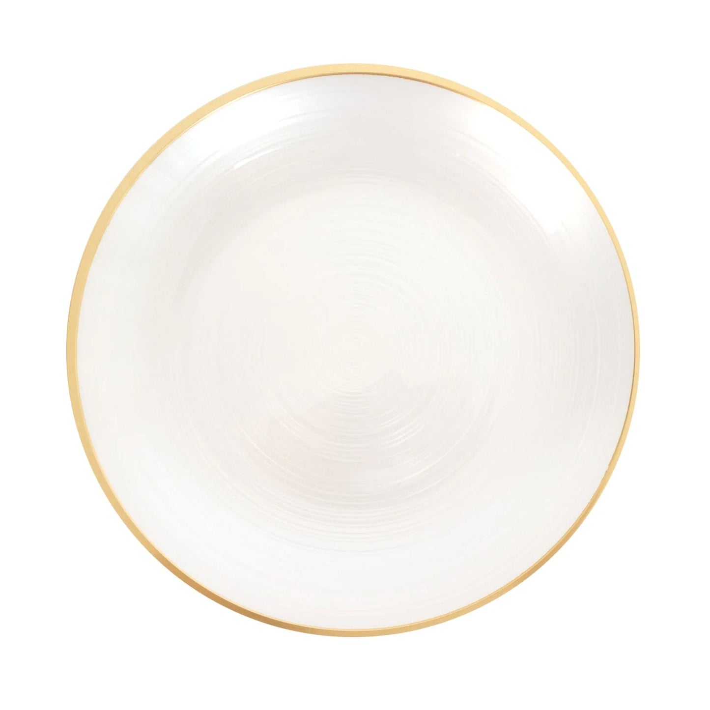 20-Pack 10" Plastic Dinner Plates, Round Transparent Pearl White Swirl with Gold Rim – Crystal-Like Elegant Party Plates