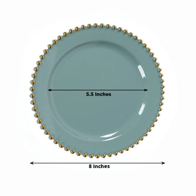 10-Pack Dusty Blue Plastic Dessert Plates – 8" Round with Gold Beaded Rim, Disposable for Parties & Events