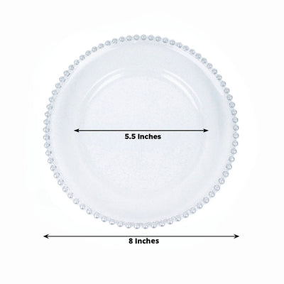 10-Pack Clear Silver Glittered Plastic Dessert Plates – 8" Round with Beaded Rim, Disposable for Parties & Events