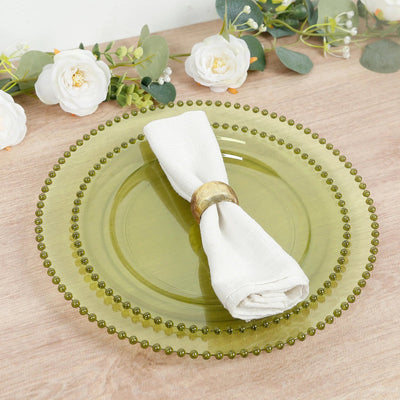 10-Pack Transparent Dusty Sage Green Plastic Dessert Plates – 8" Round with Beaded Rim, Disposable for Parties & Events