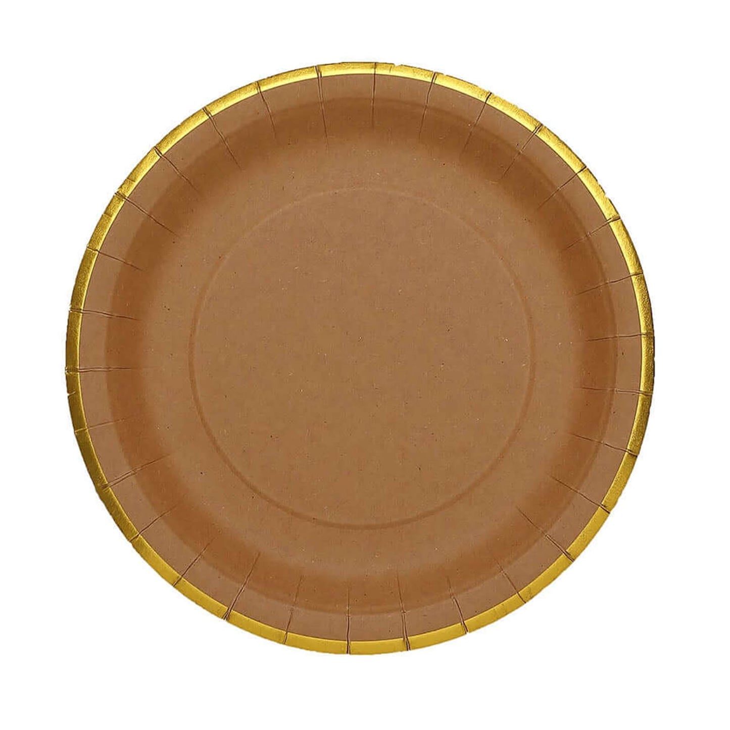 25-Pack Kraft Paper 8" Round Dessert Plates in Natural Brown with Gold Lined Rim - Disposable Salad Appetizer Plates for Rustic & Vintage Inspired Events