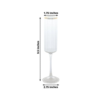 6-Pack Clear Modern Champagne Flutes – 7oz Real Glass, Ribbed Cylindrical Design with Gold Rim, Elegant Toasting Glasses for Weddings & Celebrations – 9.5" Tall
