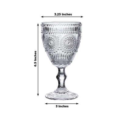 6-Pack Clear Vintage Goblets 11oz – Embossed Glass Cocktail & Wine Glasses with Floral Design