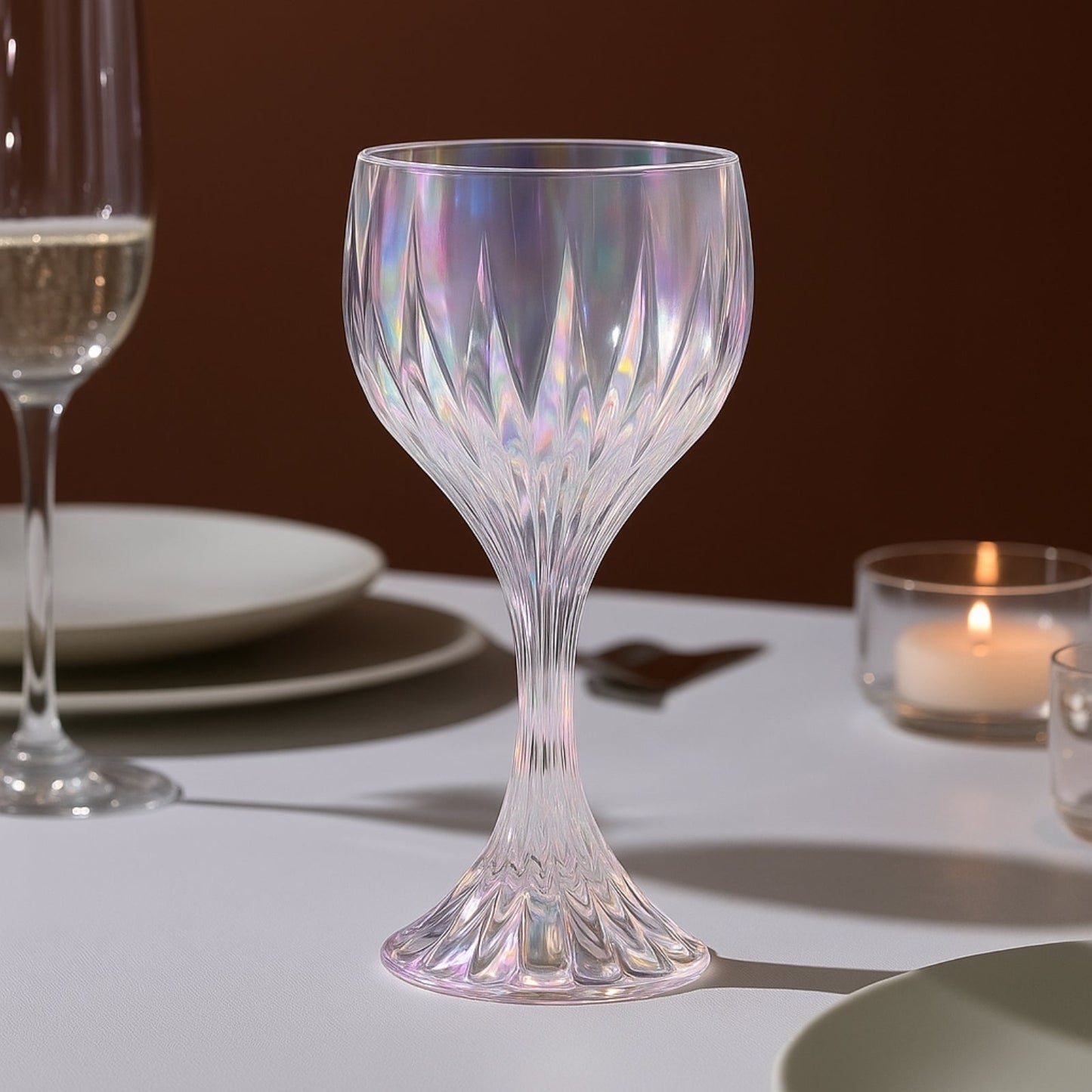 6 Pack Prism Cut Crystal Wine Glass Goblets – Iridescent Clear 10oz Stemware Set for Red & White Wine