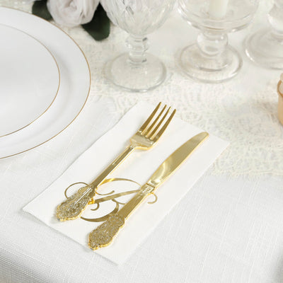 100 Paper Dinner Napkins White with Gold Foil Monogram "B" – 8"x4" Folded, Disposable Party Napkins