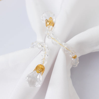 10 Pack Clear Crystal Beaded Napkin Rings with Gold Accents, 10" Elegant Decorative Table Accessories and Sash Holders