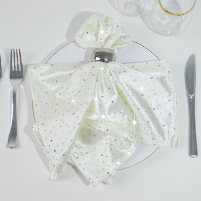 5-Pack Pearl White Scuba Polyester Napkins with Rhinestone Accents – 20"x20" Wrinkle-Free Reusable Cloth Napkins