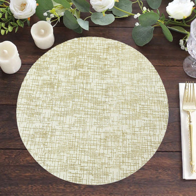 50-Pack Table Placemats Glitter Design Metallic Gold Round - Mesh Polyester Disposable Mats 13"