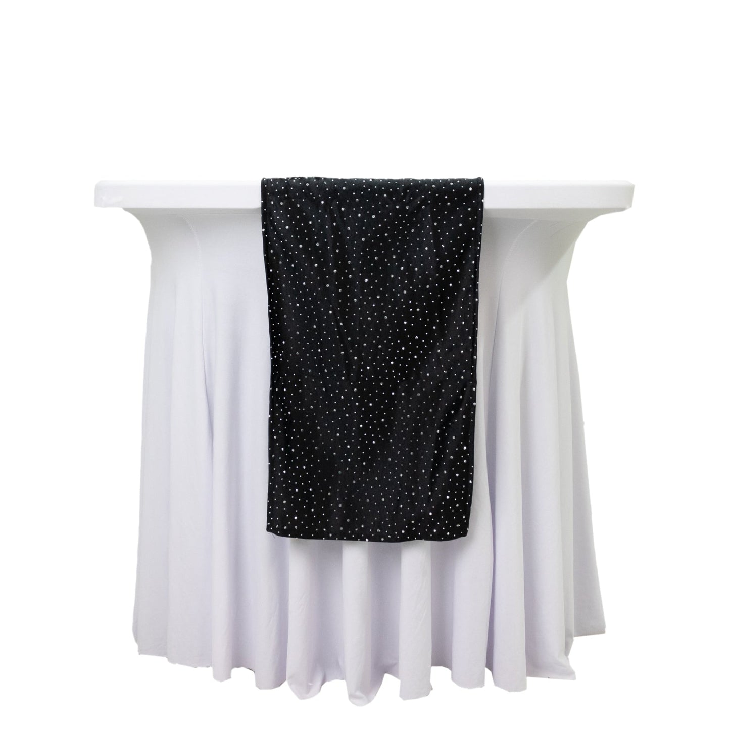 Black Scuba Table Runner with Rhinestone Accents - 12"x108" Wrinkle-Free Table Linen