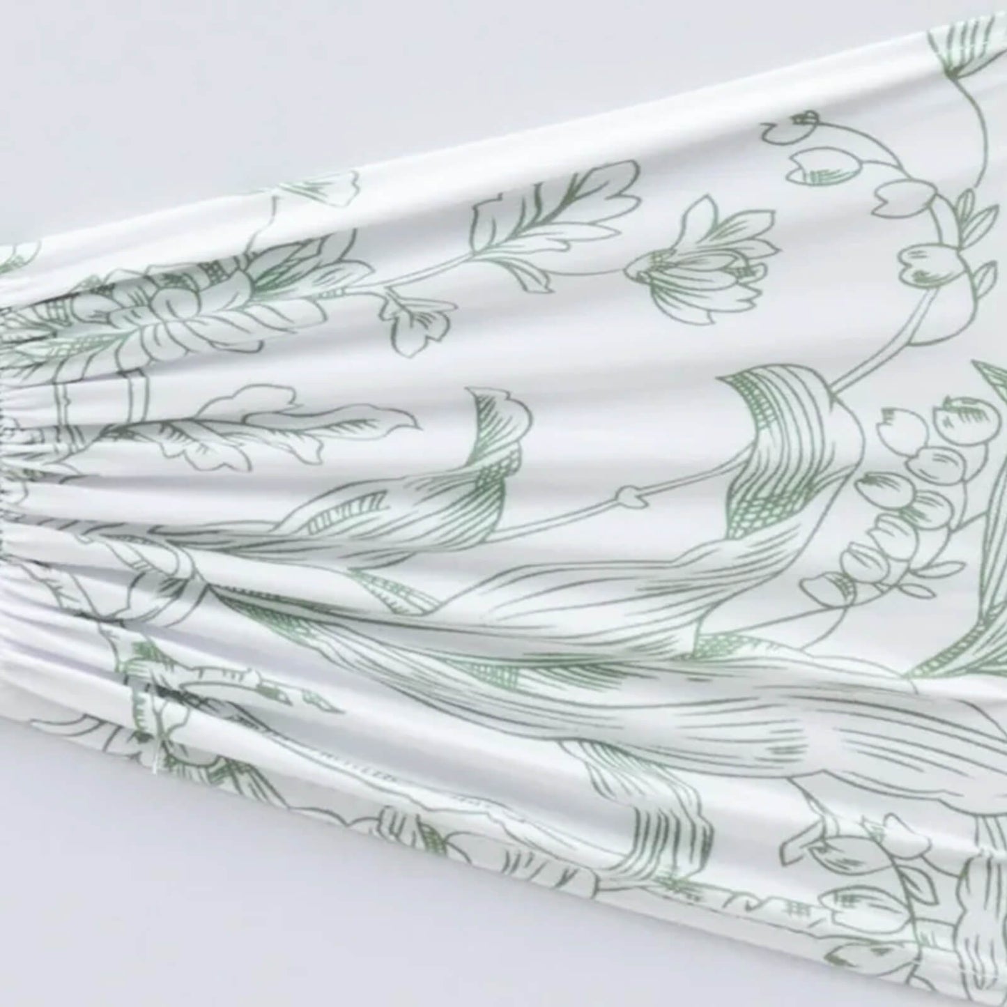 5 Pack Wide Spandex Chair Sashes in White Dusty Sage Green French Toile – Stylish Ruffled Chair Bands - 8"x13"