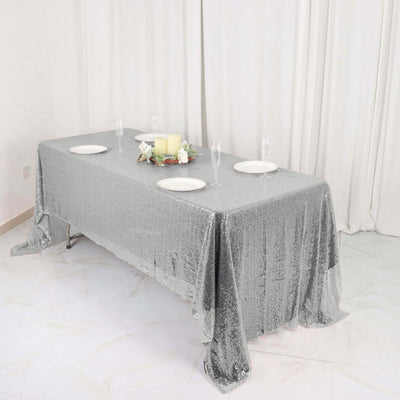 Sequin 60"x126" Rectangle Tablecloth Silver - Glittering Finish Table Cover