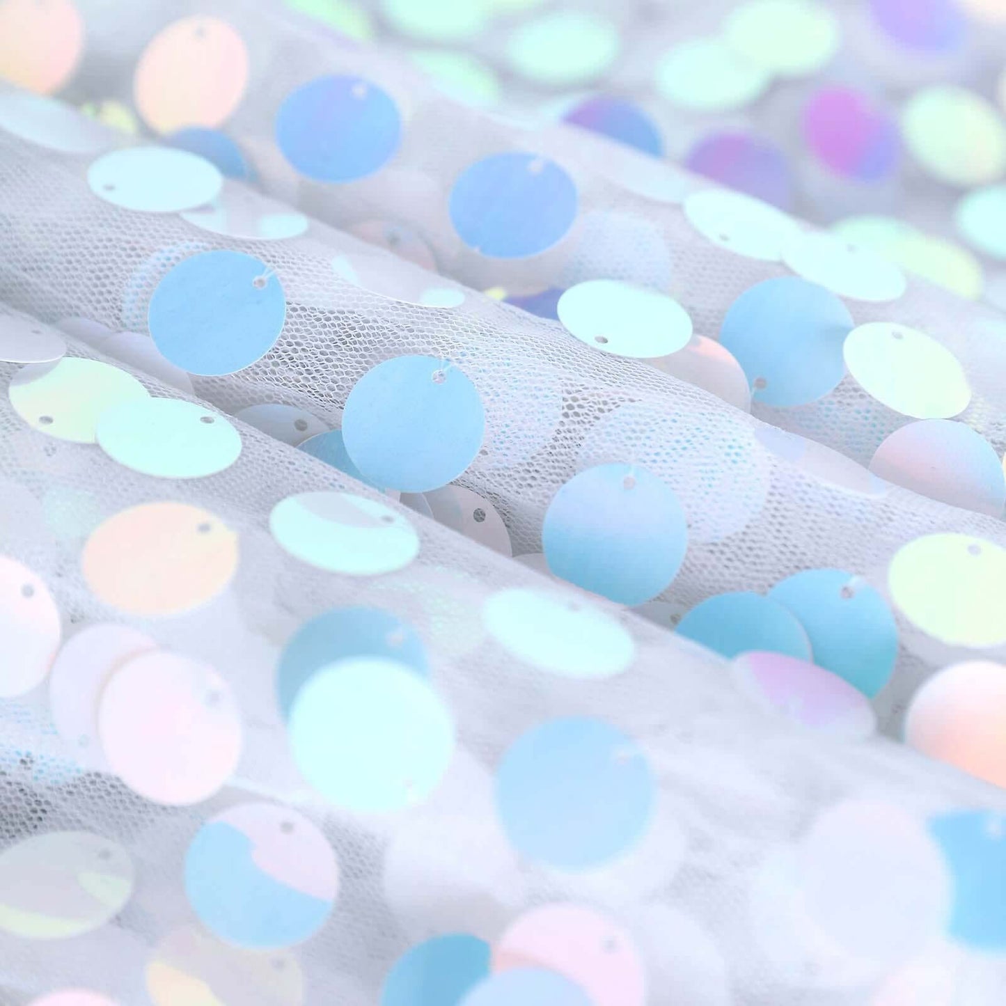 Sequin 120" Round Tablecloth Iridescent Blue - Seamless Big Payette Table Cover