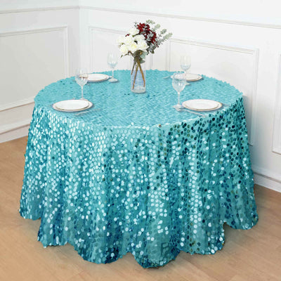 Sequin 120" Round Tablecloth Turquoise - Seamless Big Payette Table Cover