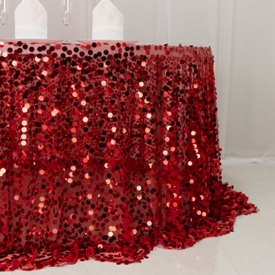 Sequin 132" Round Tablecloth Red - Big Payette Table Cover