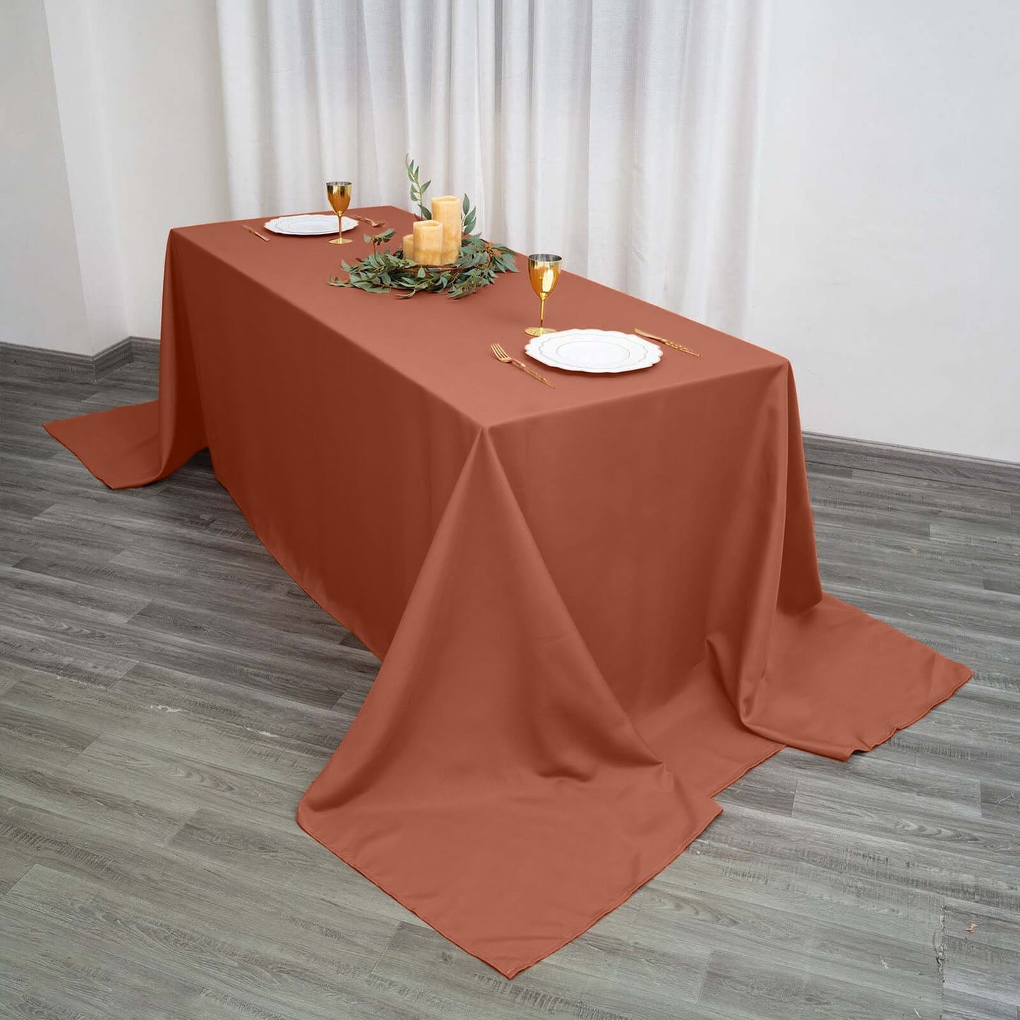 Polyester 90"x156" Rectangle Tablecloth Terracotta (Rust)- Seamless Wrinkle-Resistant Table Cover
