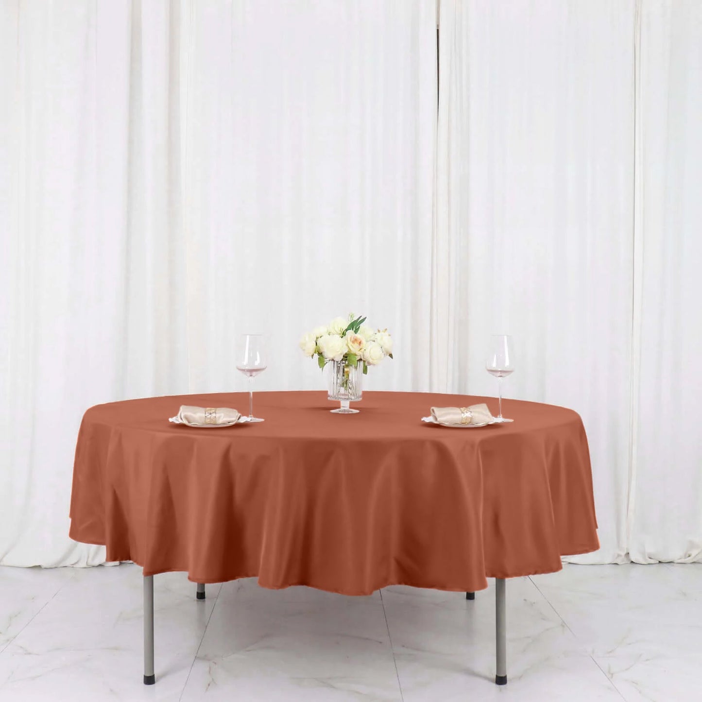 Polyester 90" Round Tablecloth Terracotta (Rust) - Stain & Wrinkle-Resistant Table Cover