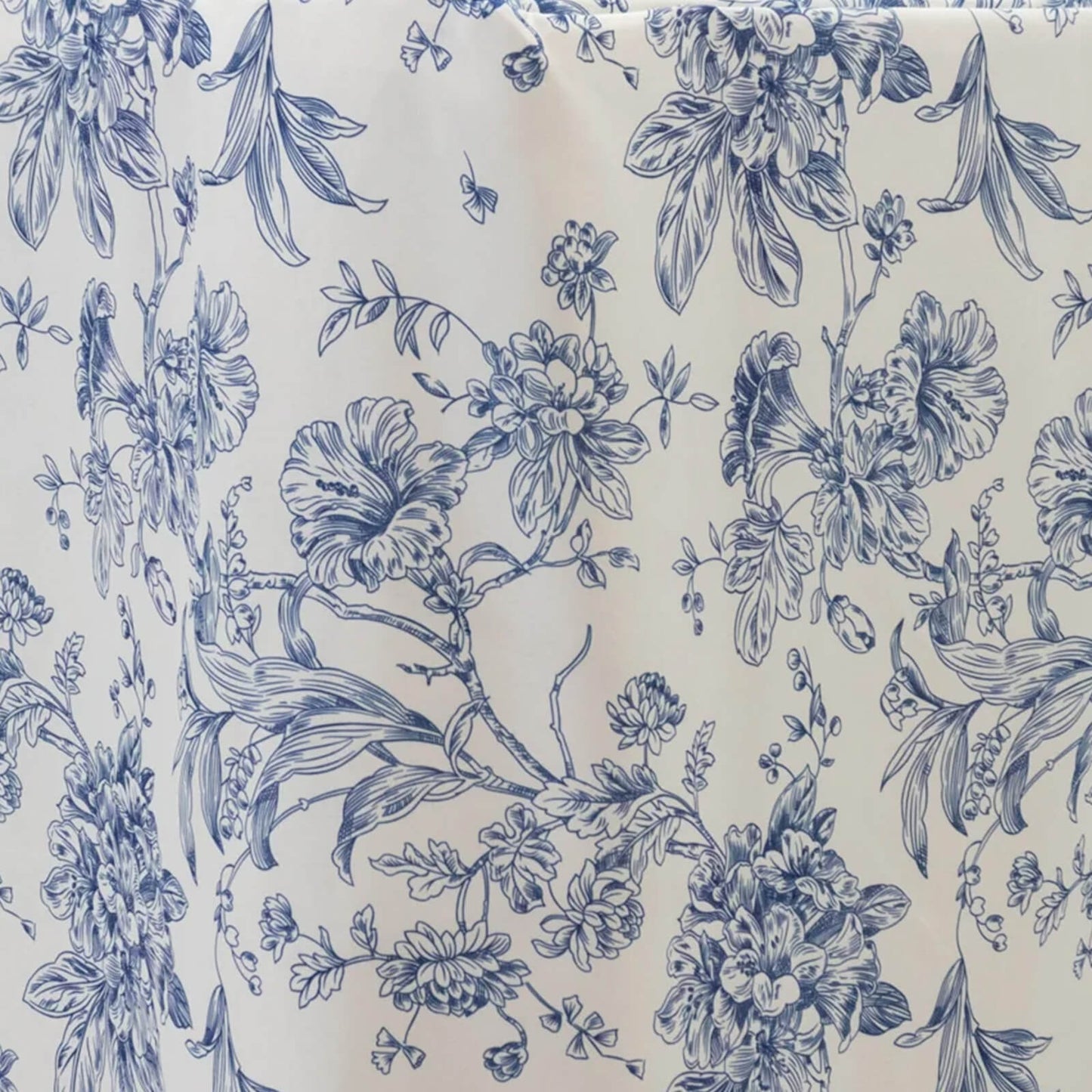 French Toile Fitted Tablecloth 6ft – Blue & White Rectangular Polyester Wrinkle-Resistant Table Cover