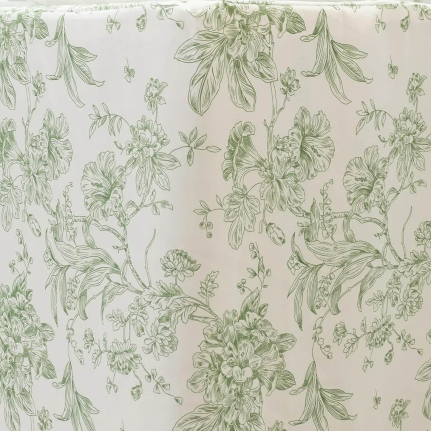 French Toile Fitted Tablecloth 8ft – Dusty Sage Green & White Rectangular Polyester Wrinkle-Resistant Table Cover