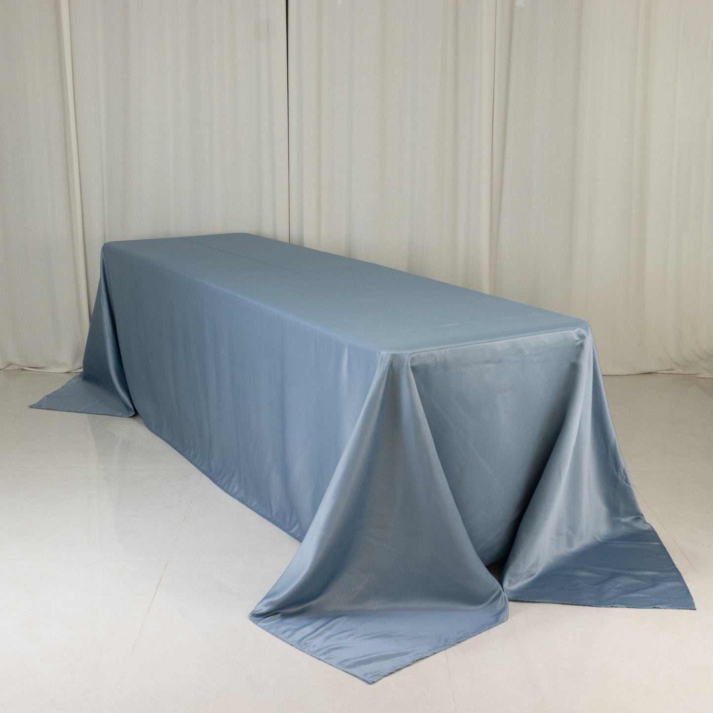 Lamour Satin 90"x156" Rectangle Tablecloth Dusty Blue - Luxurious, Soft Seamless Table Cover