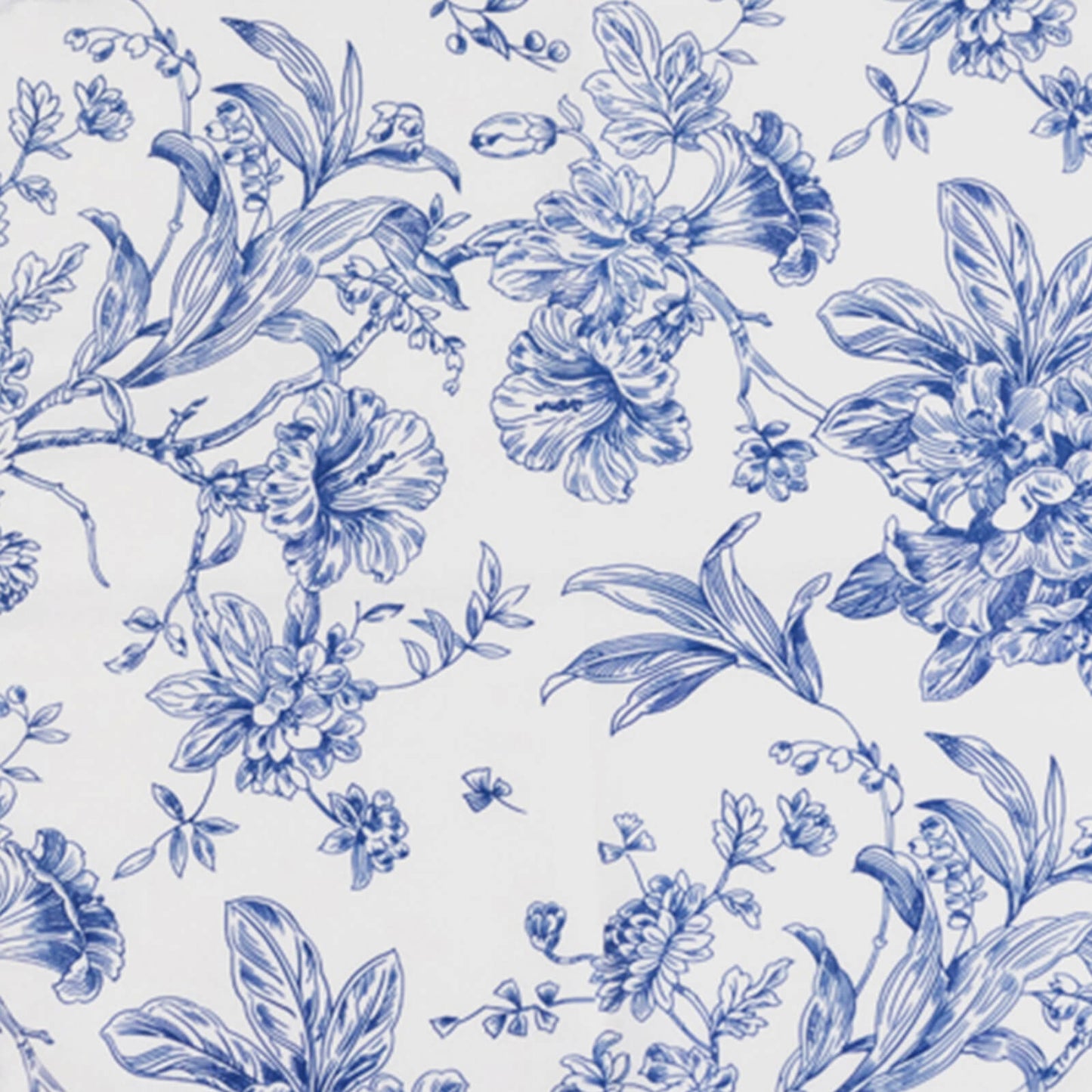 Polyester 70"x70" Table Overlay White - Blue French Toile Pattern for Stylish Events