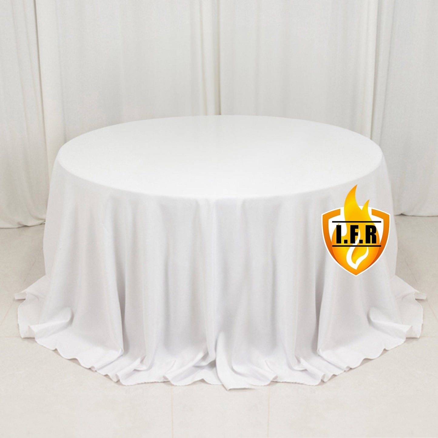 Fire Retardant Premium Polyester 132" Round Tablecloth White - Stylish High-Performance Table Cover for Large Gatherings