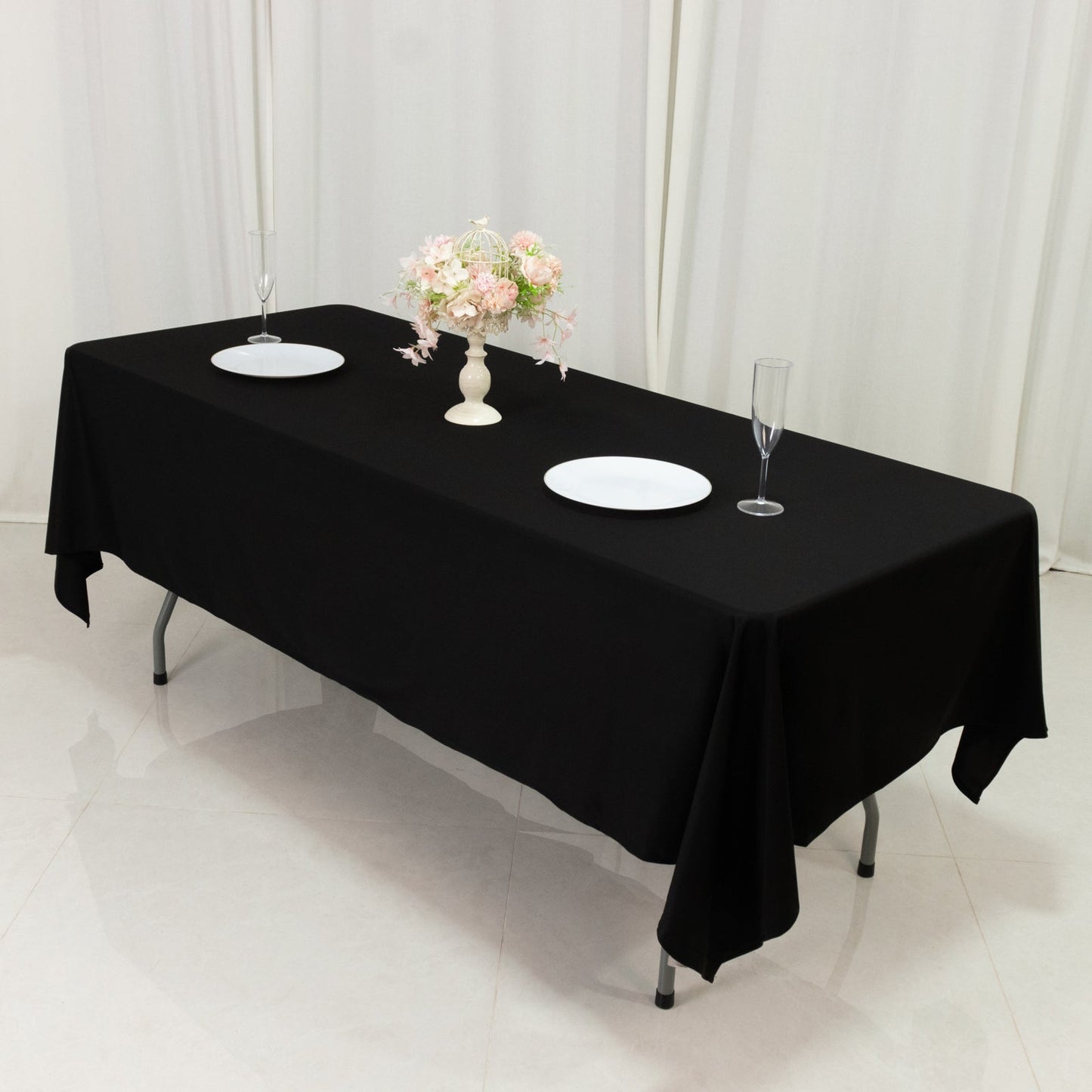 Fire Retardant Scuba Tablecloth – 60"x102" Rectangle Black, Wrinkle Free, Stain Resistant Polyester Cover