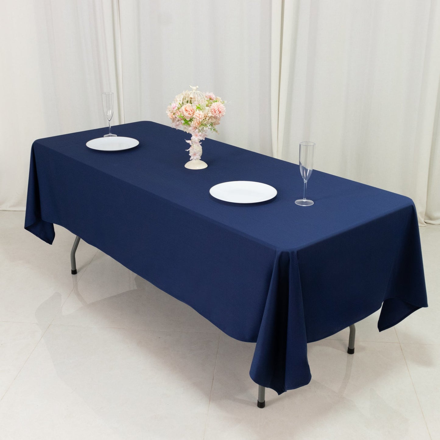 Fire Retardant Scuba Tablecloth – 60"x102" Rectangle Navy Blue, Wrinkle Free, Stain Resistant Polyester Cover