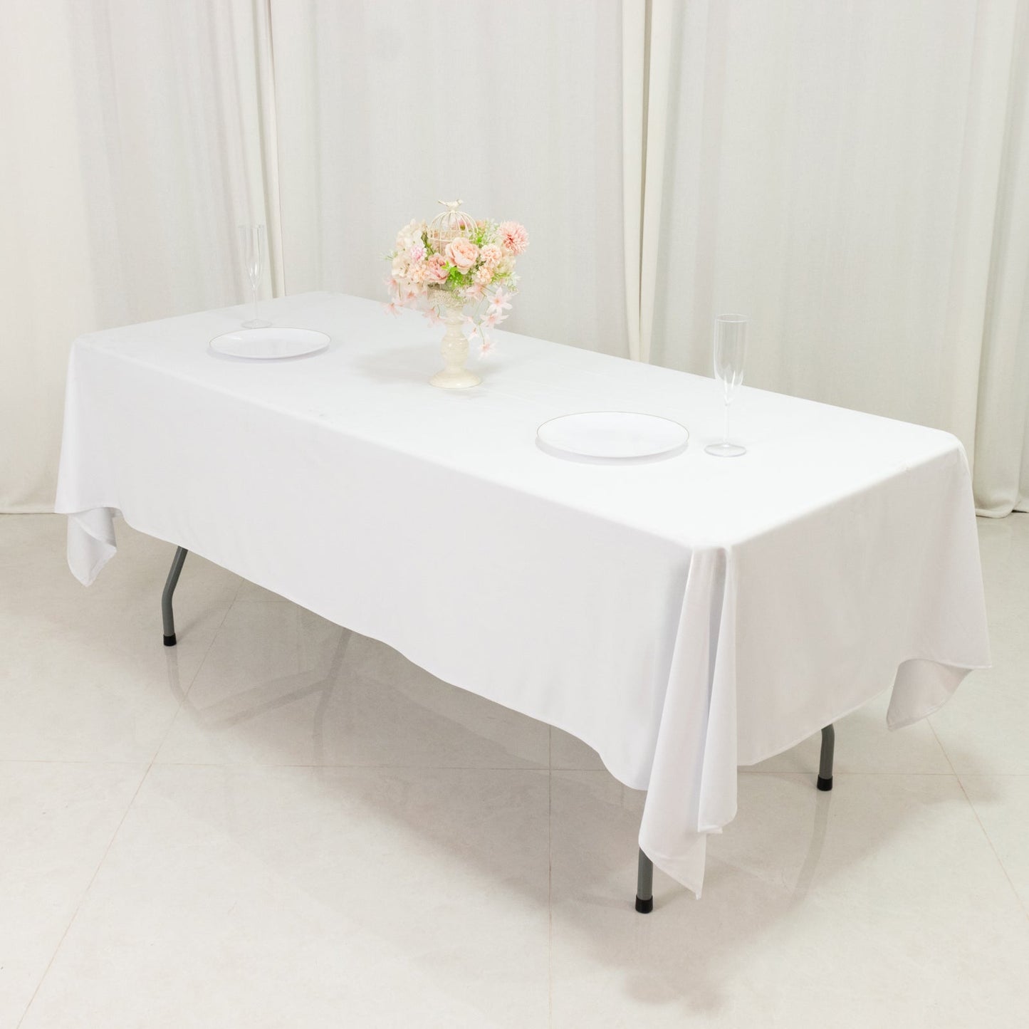 Fire Retardant Scuba Tablecloth – 60"x102" Rectangle White, Wrinkle Free, Stain Resistant Polyester Cover