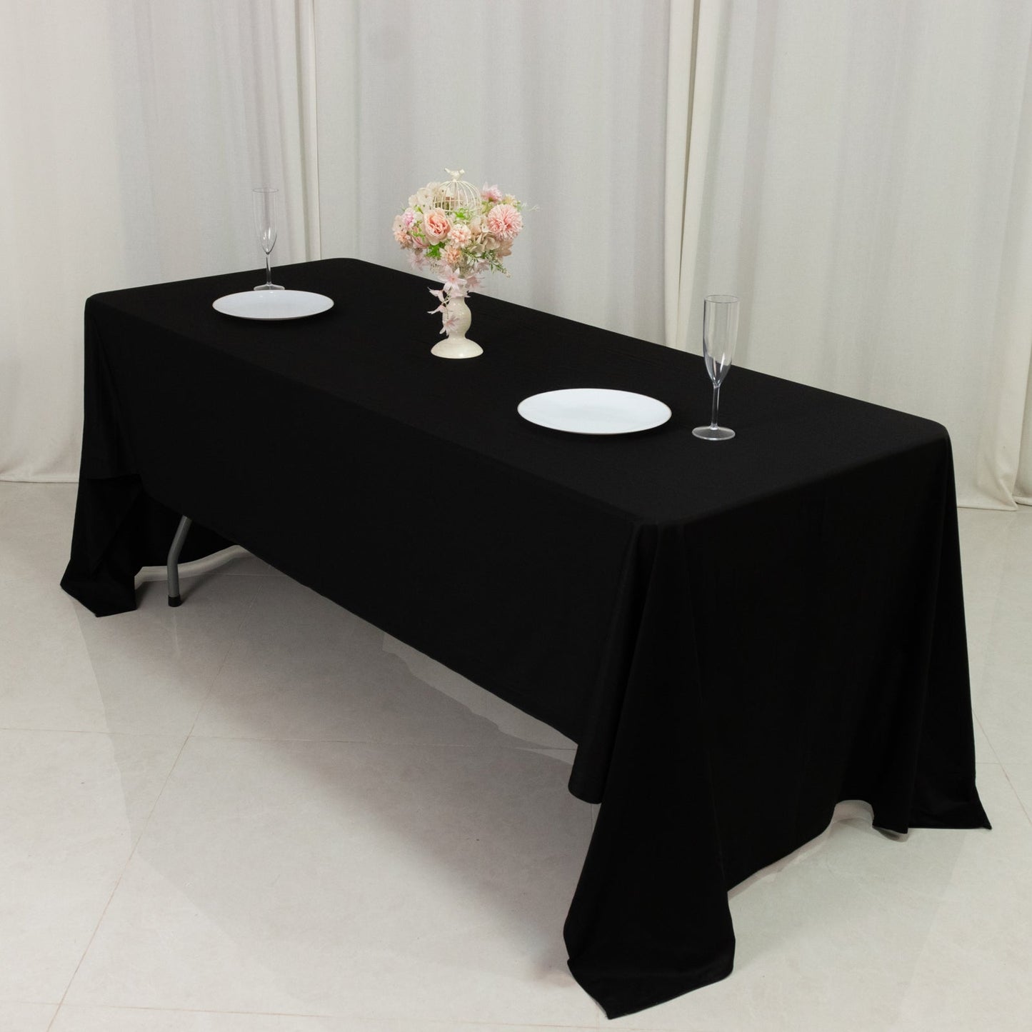 Fire Retardant Scuba Tablecloth – 60"x126" Rectangle Black, Wrinkle Free, Stain Resistant Polyester Cover